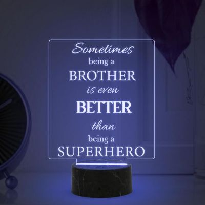 Sometimes Being A Brother is Even Better Than Being A Superhero Engraved Night Lamp with Multicolored Light Birthday Gift for Brother, Rakhi Gift for Brother from Sister