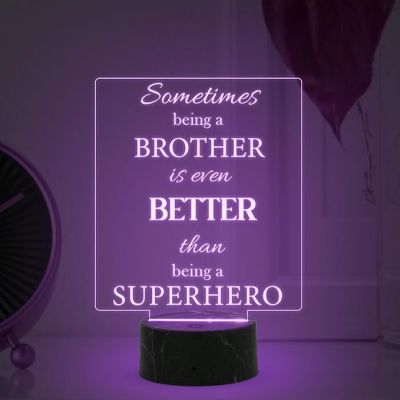 Sometimes Being A Brother is Even Better Than Being A Superhero Engraved Night Lamp with Multicolored Light Birthday Gift for Brother, Rakhi Gift for Brother from Sister