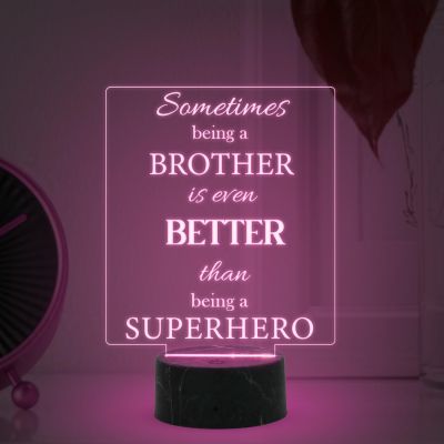 Sometimes Being A Brother is Even Better Than Being A Superhero Engraved Night Lamp with Multicolored Light Birthday Gift for Brother, Rakhi Gift for Brother from Sister