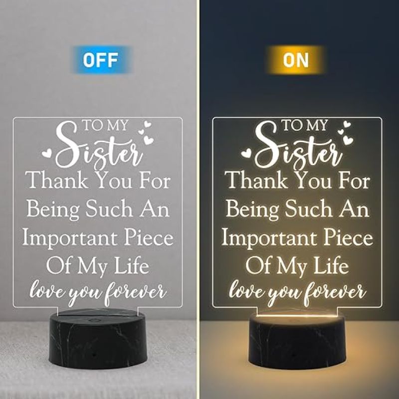 To My Sister love you forever Engraved night lamp with Warm White Light Thankyou Gift for Sister , Birthday Gift for Sister from Brother