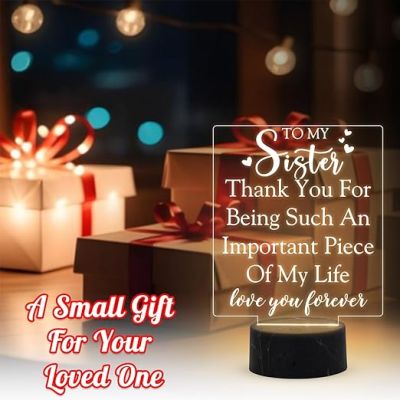 To My Sister love you forever Engraved night lamp with Warm White Light Thankyou Gift for Sister , Birthday Gift for Sister from Brother