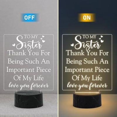 To My Sister love you forever Engraved night lamp with Warm White Light Thankyou Gift for Sister , Birthday Gift for Sister from Brother