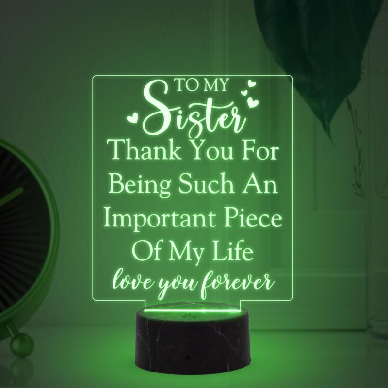 To My Sister love you forever Engraved night lamp with Multicolored Light Thankyou Gift for Sister, Birthday Gift for Sister from Brother
