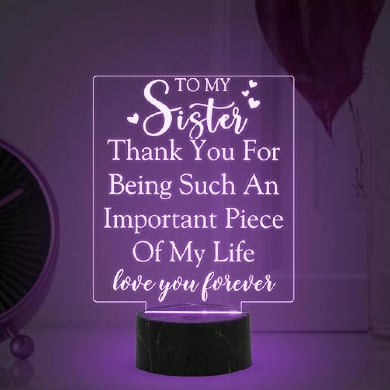 To My Sister love you forever Engraved night lamp with Multicolored Light Thankyou Gift for Sister, Birthday Gift for Sister from Brother