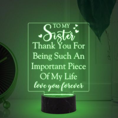 To My Sister love you forever Engraved night lamp with Multicolored Light Thankyou Gift for Sister, Birthday Gift for Sister from Brother
