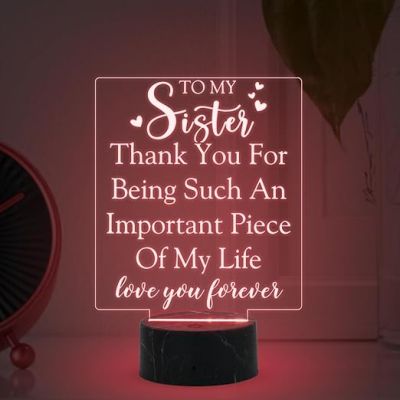To My Sister love you forever Engraved night lamp with Multicolored Light Thankyou Gift for Sister, Birthday Gift for Sister from Brother