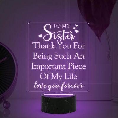 To My Sister love you forever Engraved night lamp with Multicolored Light Thankyou Gift for Sister, Birthday Gift for Sister from Brother