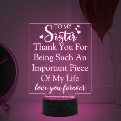 To My Sister love you forever Engraved night lamp with Multicolored Light Thankyou Gift for Sister, Birthday Gift for Sister from Brother