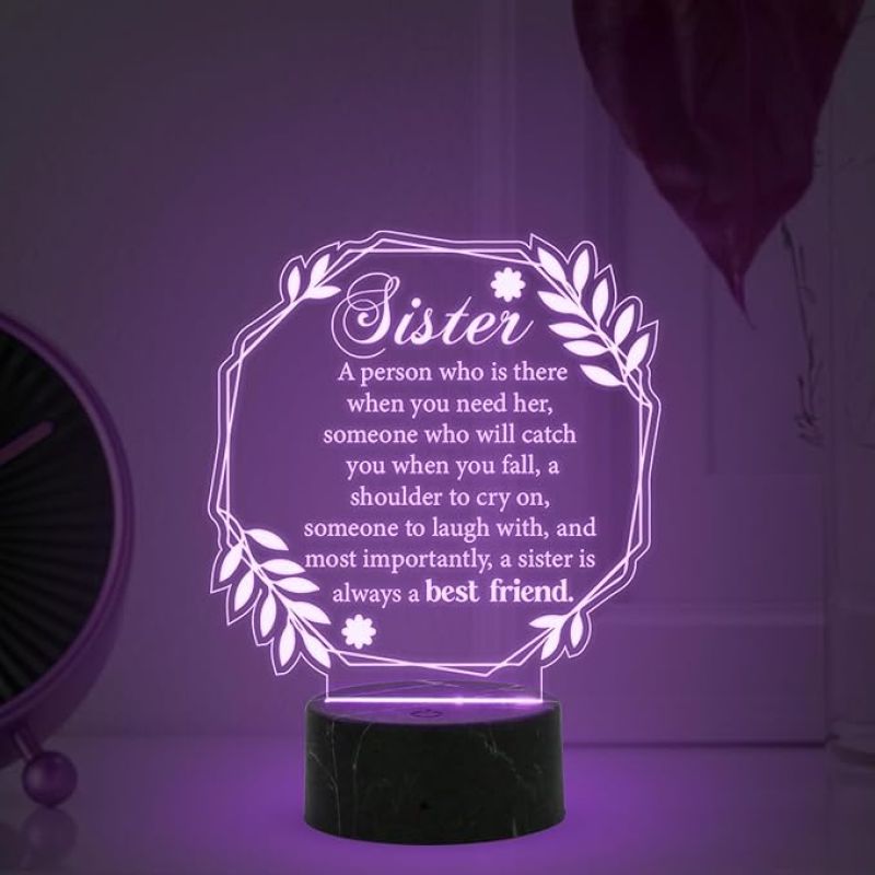 A Sister is Always A Best Friend Engraved Night Lamp with Multicolored Light  Express Your Love for Sister , Birthday Gift for Sister , Rakhi Gift for Sister