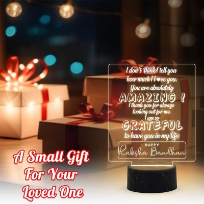 Happy Raksha Bandhan Engraved Quote Night Lamp with Warm White Light Raksha Bandhan Gift for Sister Brother & Siblings