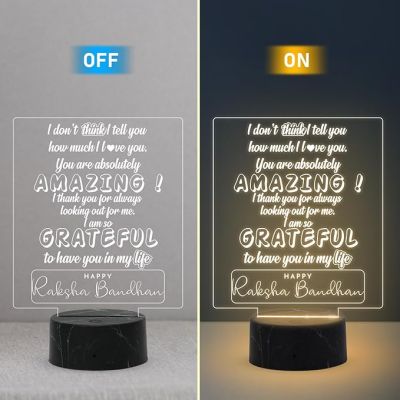Happy Raksha Bandhan Engraved Quote Night Lamp with Warm White Light Raksha Bandhan Gift for Sister Brother & Siblings