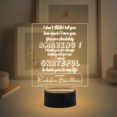 Happy Raksha Bandhan Engraved Quote Night Lamp with Warm White Light Raksha Bandhan Gift for Sister Brother & Siblings