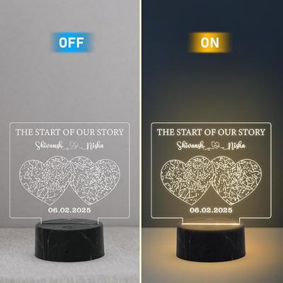 The Start of our Story Night Lamp with Warm White Light Customized with Name & Date Birthday Gift for Girlfriend Boyfriend Husband Wife