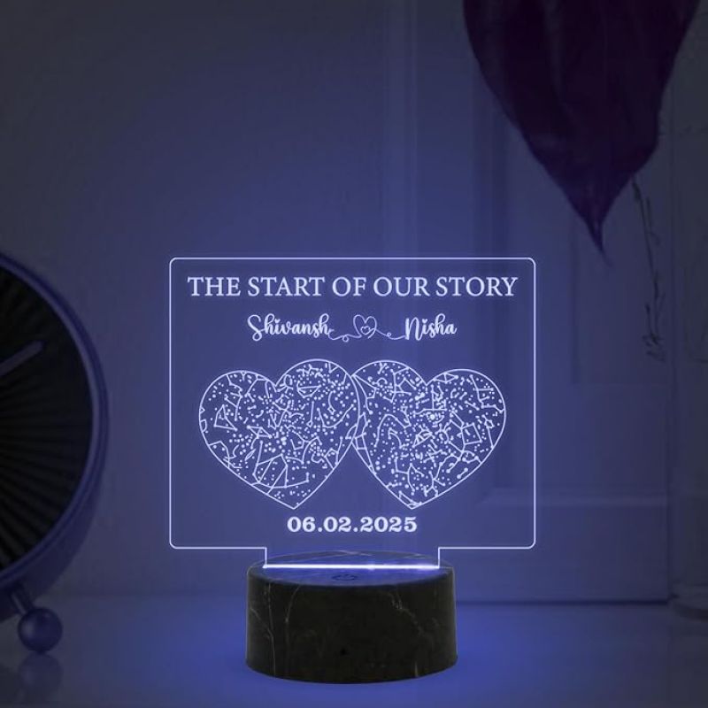 The Start of Our Story Night Lamp with Multicolored Light Customized with Name & Date  Birthday Gift for Girlfriend Boyfriend Husband Wife