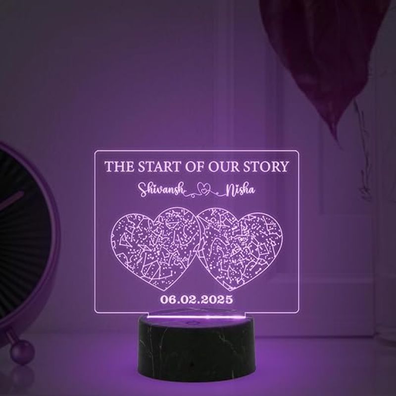 The Start of Our Story Night Lamp with Multicolored Light Customized with Name & Date  Birthday Gift for Girlfriend Boyfriend Husband Wife