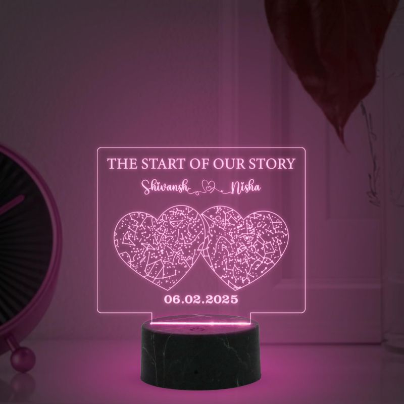The Start of Our Story Night Lamp with Multicolored Light Customized with Name & Date  Birthday Gift for Girlfriend Boyfriend Husband Wife