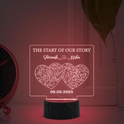 The Start of Our Story Night Lamp with Multicolored Light Customized with Name & Date  Birthday Gift for Girlfriend Boyfriend Husband Wife