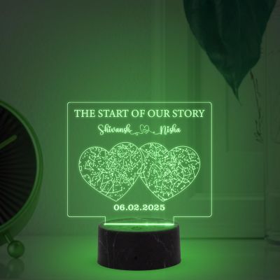 The Start of Our Story Night Lamp with Multicolored Light Customized with Name & Date  Birthday Gift for Girlfriend Boyfriend Husband Wife