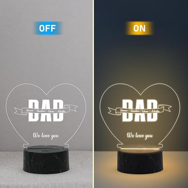 Personalized We Love You Dad night lamp with Warm White Light Customized with Name Birthday Gift for Dad , Fathers Day Gift for Dad
