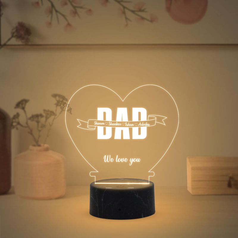 Personalized We Love You Dad night lamp with Warm White Light Customized with Name Birthday Gift for Dad , Fathers Day Gift for Dad