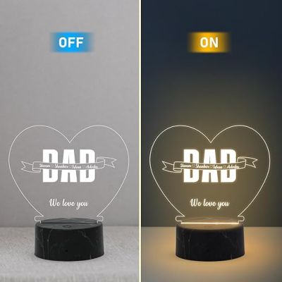 Personalized We Love You Dad night lamp with Warm White Light Customized with Name Birthday Gift for Dad , Fathers Day Gift for Dad