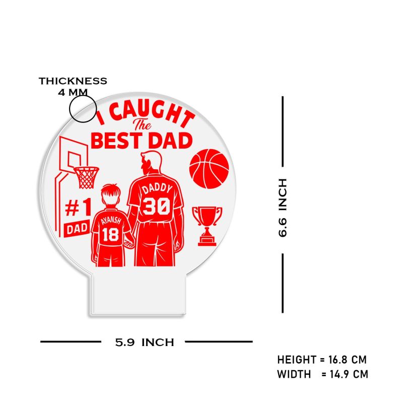 I Caught The Best Dad Engraved Night Lamp with Warm White Light Customized with Name Fathers Day Gift