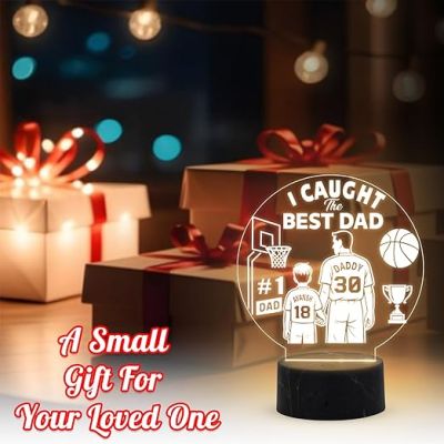 I Caught The Best Dad Engraved Night Lamp with Warm White Light Customized with Name Fathers Day Gift