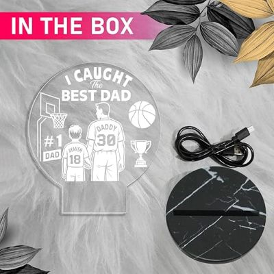I Caught The Best Dad Engraved Night Lamp with Warm White Light Customized with Name Fathers Day Gift