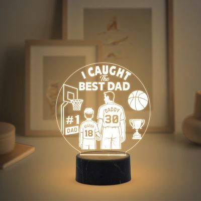 I Caught The Best Dad Engraved Night Lamp with Warm White Light Customized with Name Fathers Day Gift
