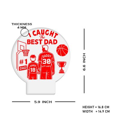 I Caught The Best Dad Engraved Night Lamp with Warm White Light Customized with Name Fathers Day Gift