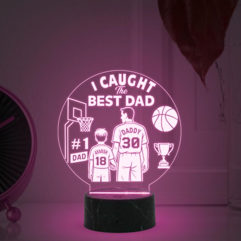I Caught The Best Dad Engraved Night Lamp with Automatic Color Changing Light Customized with Name Fathers Day Gift