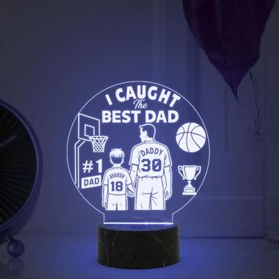 I Caught The Best Dad Engraved Night Lamp with Automatic Color Changing Light Customized with Name Fathers Day Gift