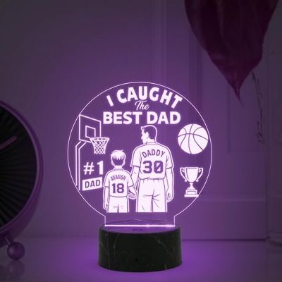 I Caught The Best Dad Engraved Night Lamp with Automatic Color Changing Light Customized with Name Fathers Day Gift