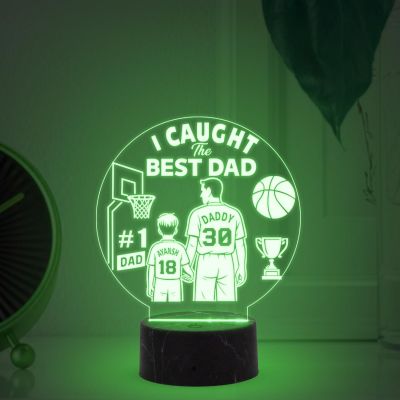 I Caught The Best Dad Engraved Night Lamp with Automatic Color Changing Light Customized with Name Fathers Day Gift