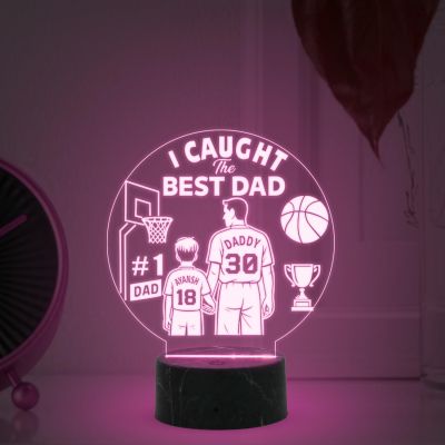 I Caught The Best Dad Engraved Night Lamp with Automatic Color Changing Light Customized with Name Fathers Day Gift
