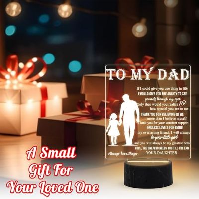 To My Dad Engraved Night Lamp with Warm White Light Customized with Name Fathers Day Gift Birthday Gift for Dad from Daughter, Surprise Gift for Dad