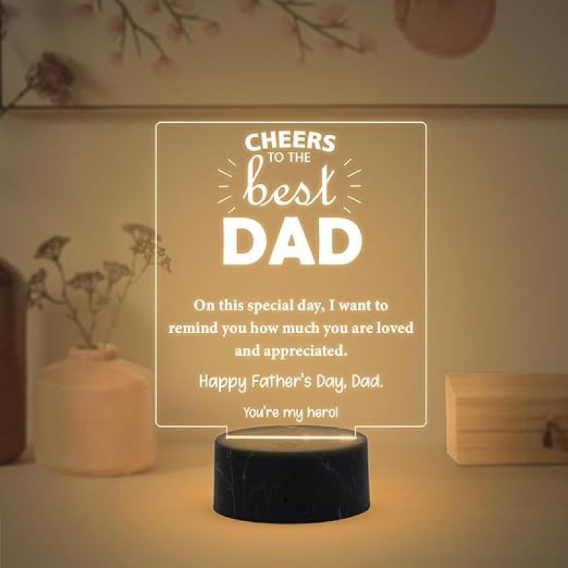 Cheers to the best Dad Engraved night lamp with Warm White Light Fathers Day Gift for Dad from Son & Daughtert