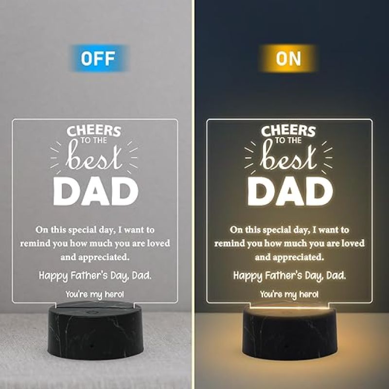 Cheers to the best Dad Engraved night lamp with Warm White Light Fathers Day Gift for Dad from Son & Daughtert