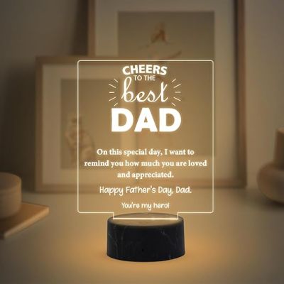 Cheers to the best Dad Engraved night lamp with Warm White Light Fathers Day Gift for Dad from Son & Daughtert