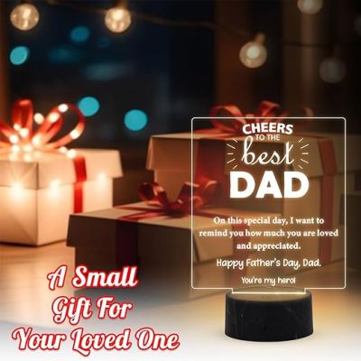 Cheers to the best Dad Engraved night lamp with Warm White Light Fathers Day Gift for Dad from Son & Daughtert