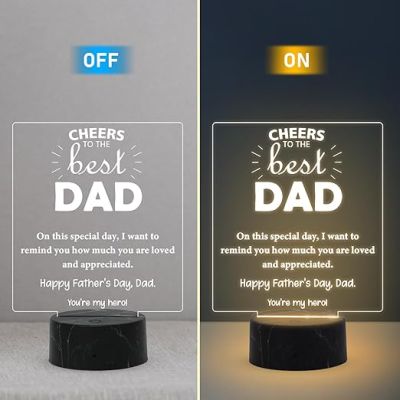 Cheers to the best Dad Engraved night lamp with Warm White Light Fathers Day Gift for Dad from Son & Daughtert
