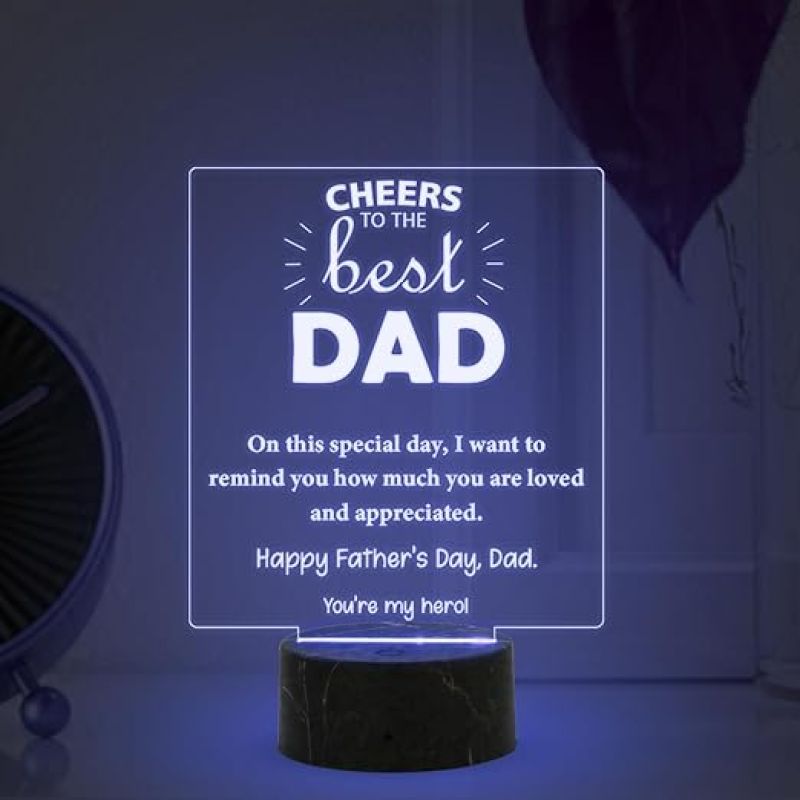 Cheers to the best Dad Engraved night lamp with Automatic Color Changing Light Fathers Day Gift for Dad from Son & Daughter