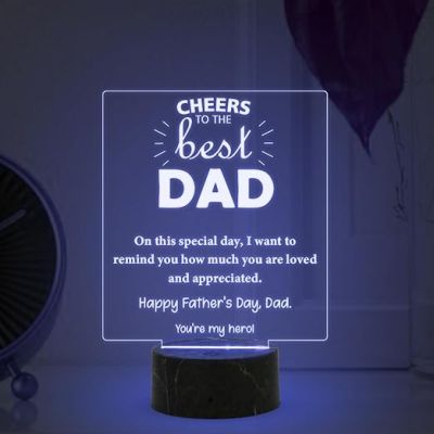 Cheers to the best Dad Engraved night lamp with Automatic Color Changing Light Fathers Day Gift for Dad from Son & Daughter