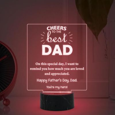 Cheers to the best Dad Engraved night lamp with Automatic Color Changing Light Fathers Day Gift for Dad from Son & Daughter