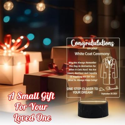 Congratulations on Your White Coat Ceremony Night Lamp with Warm White Light Customized with Name & Date Gift for Future Doctor, Medical Student, Graduation Doctor