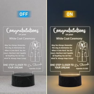 Congratulations on Your White Coat Ceremony Night Lamp with Warm White Light Customized with Name & Date Gift for Future Doctor, Medical Student, Graduation Doctor