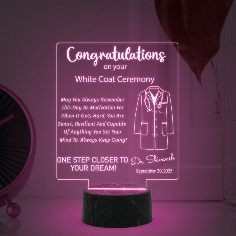Congratulations on Your White Coat Ceremony Night Lamp with Multicolored Light Customized with Name & Date Gift for Future Doctor, Medical Student, Graduation Doctor