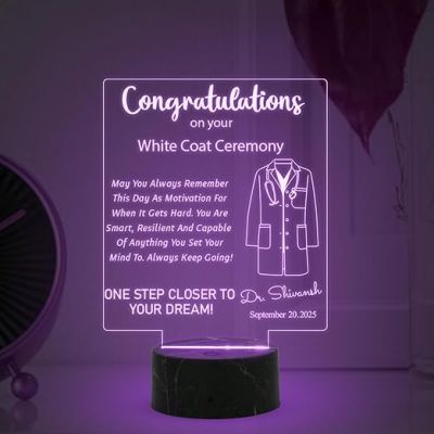 Congratulations on Your White Coat Ceremony Night Lamp with Multicolored Light Customized with Name & Date Gift for Future Doctor, Medical Student, Graduation Doctor