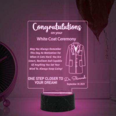 Congratulations on Your White Coat Ceremony Night Lamp with Multicolored Light Customized with Name & Date Gift for Future Doctor, Medical Student, Graduation Doctor