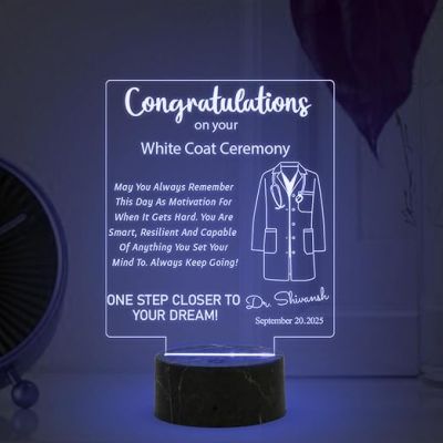 Congratulations on Your White Coat Ceremony Night Lamp with Multicolored Light Customized with Name & Date Gift for Future Doctor, Medical Student, Graduation Doctor